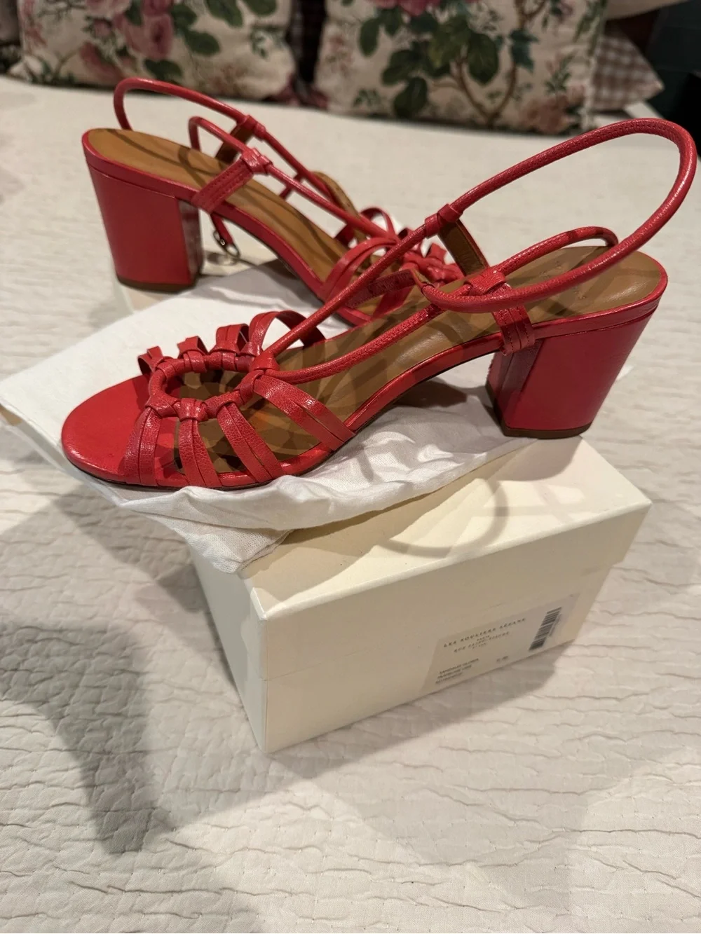 Sezane Gloria Heel Sandals in Raspberry Framboise Lisse Leather 39/8 - Picture 1 of 7